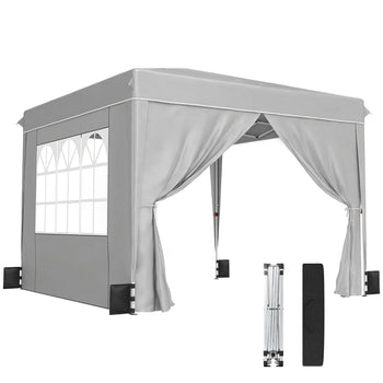 10 x 10 ft Pop Up Canopy Tent with Sidewalls, UPF50+ Outdoor Portable Instant Canopy Shelter with Carry Bag, Light Gray