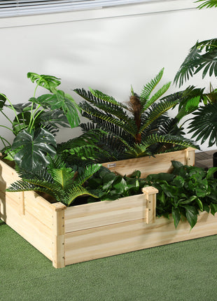 3 Tier Raised Flower Bed Outdoor Planter Box Wooden Garden Bed, Open Bottom for Plants, 42.5"x34.75"x14.25", Natural