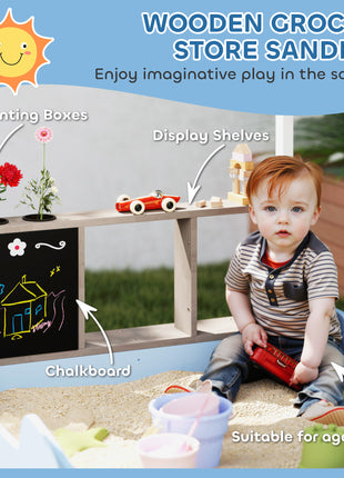Kids Wooden Sandbox with Canopy with Bench Seats, Bottom Liner, Drawing Board, Planting Boxes for Backyard, Garden, Blue