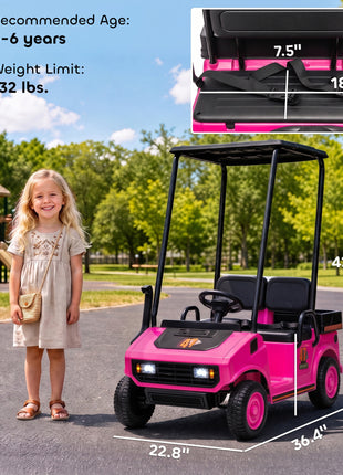 24V Kids Golf Cart 2WD 2-Seater with Remote, Soft Start, Rear Suspension, Sunshade, Storage, Gift for 3-6 Years, Pink