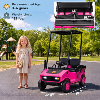 24V Kids Golf Cart 2WD 2-Seater with Remote, Soft Start, Rear Suspension, Sunshade, Storage, Gift for 3-6 Years, Pink