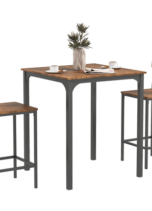 3 Piece Pub Table and Chairs, Small Kitchen Table and Chairs, Square Dining Table with 2 Stools, Walnut and Black