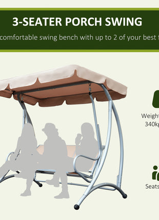 3-Seat Outdoor Porch Swing Chair, Patio Swing Glider with Adjustable Canopy, Breathable Seat, and Steel Frame for Garden, Poolside, Backyard, Beige