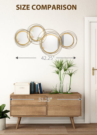 42.25" Circle Mirror for Wall, Modern Metal Wall Art for Living Room, Bedroom and Dining Room, Gold