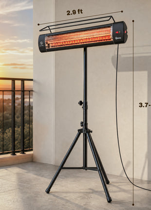 Electric Patio Heater, 1500 W Standing IP65 Outdoor Infrared Heater with Tripod, 3 Heat Levels, 24H Timer, Black
