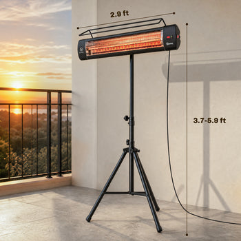 Electric Patio Heater, 1500 W Standing IP65 Outdoor Infrared Heater with Tripod, 3 Heat Levels, 24H Timer, Black