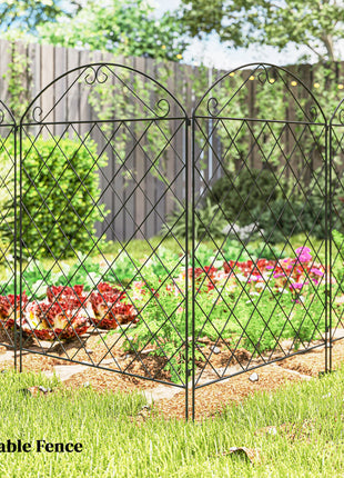 Garden Fence, 4 Pack Steel Fence Panels, 11.5' L x 43" H, Rust-Resistant Decorative Border Flower Edging for Yard, Landscape, Patio, Outdoor Decor, Curved Vines