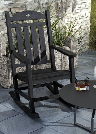 2PCs Outdoor Rocking Chair with Armrests, Fade-Resistant Waterproof HDPE for Indoor & Outdoor, Black