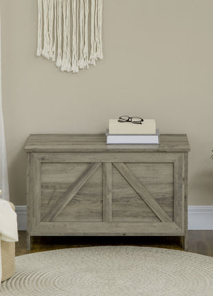 30" Farmhouse Storage Bench, Lift Top Storage Chest with Safety Hinge to Open Up 100°, Wooden Trunk for Bedroom, Entryway, Living Room, Gray