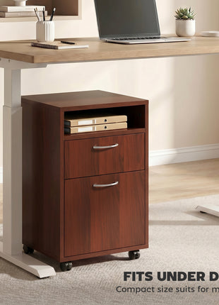 Mobile Storage Cabinet Organizer with Drawer and Cabinet, Printer Stand with Castors, Brown