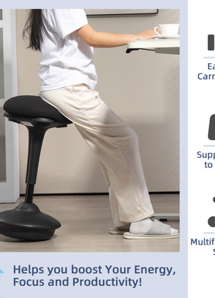Backless Wobble Chair, Adjustable Active Ergonomic Stool Chair, with Rocking Motion, Padded, Black