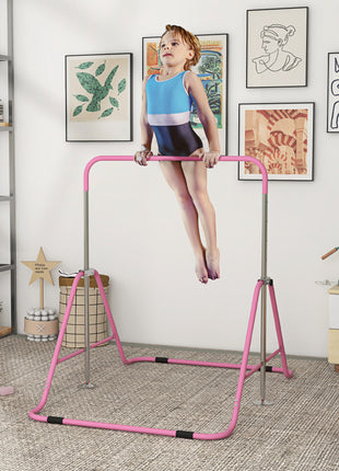 Folding Gymnastics Bar for Kids, Adjustable Height, Bubble Gum Pink