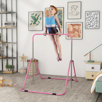 Folding Gymnastics Bar for Kids, Adjustable Height, Bubble Gum Pink