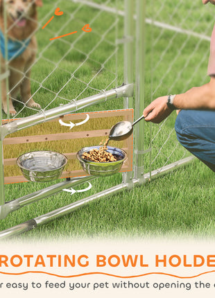 Galvanized Chain Link Large Outdoor Dog Kennel with Waterproof & UV-Resistant Cover, for M&L Dogs, 13.1' x 7.5' x 7.5'