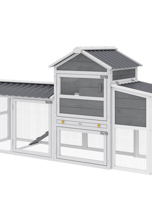 Chicken Coop with Wheels, 80" L Mobile Hen House with Run, Outdoor Wooden Chicken House with Nesting Box, Tray, Ramp