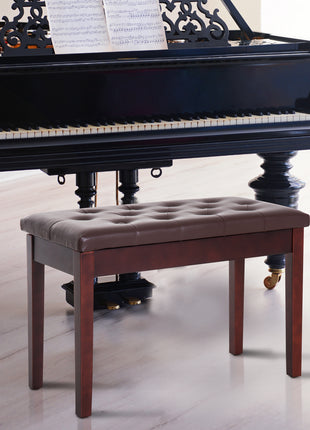 Piano Bench, Duet Piano Chair with Faux Leather Padded Cushion and Wooden Frame, Button Tufted Keyboard Bench, Brown