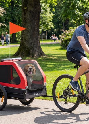 Dog Bike Trailer for Small & Medium Dogs, Universal Bicycle Coupler, Flip-Down Ramp Tailgate, Red