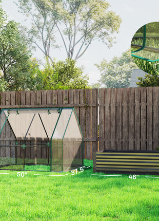 4 x 3 x 3ft Raised Garden Bed with Mini Greenhouse, Galvanized Raised Garden Bed with Cover, Clear and Dark Gray