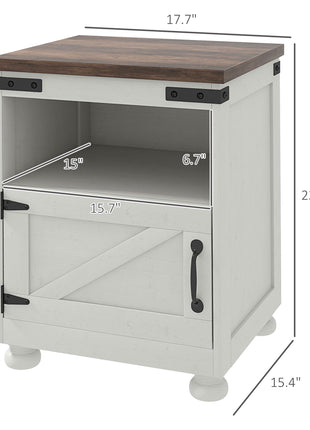 Side Table with Storage, End Table with Open Shelf, Cupboard and Wood Legs, Modern and Farmhouse Style, White