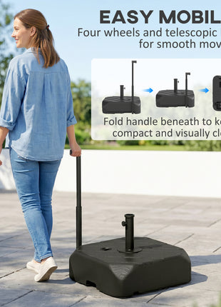 Patio Umbrella Base with Wheels, Telescopic Handle, 158 lb Sand or 99 lb Water Filled Umbrella Stand, Black