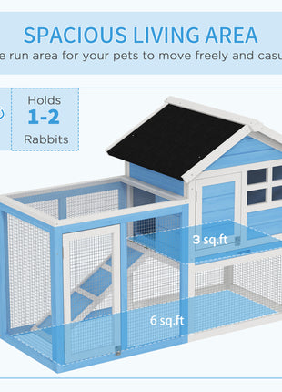 49" Wooden Rabbit Hutch Bunny Cage with Waterproof Asphalt Roof, Fun Outdoor Run, Removable Tray and Ramp, for Rabbits, Chickens, Ducks, Light Blue