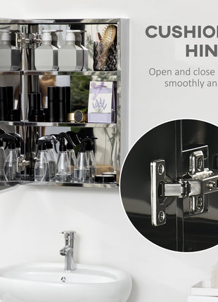 Wall Mounted Bathroom Medicine Cabinet Mirrored Cabinet with Hinged Door 3-Tier Storage Shelves Silver
