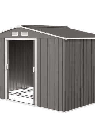 9' x 6' Outdoor Storage Shed, Garden Tool Metal Shed with Foundation Kit, Light Gray