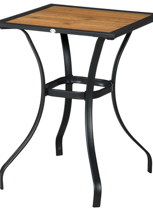 28" Outdoor Dining Table, Faux Wood Patio Furniture, Square Wood-Like Garden Table with Water Safe Design, Brown