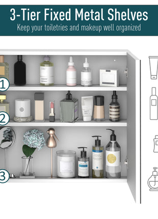 Bathroom Mirrored Cabinet, 24"x22" Steel Frame Medicine Cabinet, Wall-Mounted Storage Organizer with Double Doors, White