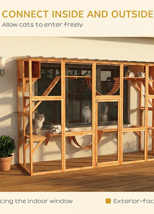 Large Catio with Multiple Shelves & Bridges, Catio with Ramps, Cat Window Box Enclosure for Outdoor Use, Orange