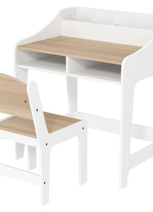 Kids Desk and Chair Set with Storage and Shelves, for Bedroom & Study Room, Gift for 3-8 Years Old, Natural Wood