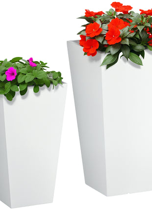 2-Pack Outdoor Planter Set, Flower Pots with Drainage Holes, Durable & Stackable Plant Pot, 22in & 18in, for Porch, Entryway, Patio, Yard, Garden, White