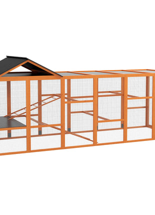 Wooden Chicken Coop Run for 6 - 10 Chickens, Hen House Add-On with Storage, Perches, 141.75" x 48" x 61", Orange
