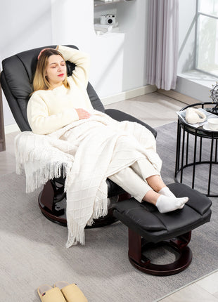 Swivel Recliner with Ottoman, PU Leather Reclining Chair with Footrest, for Living Room, Bedroom, Black