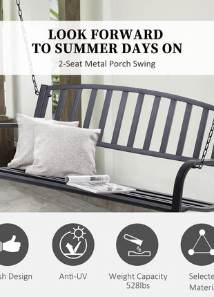 2-Person Metal Outdoor Porch Swing, Hanging Outdoor Swing Chair, 528lb Weight Capacity, Black