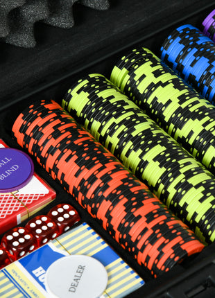 500PCs 14 Gram Clay Poker Chips Set Casino Poker Chips with Aluminum Case, Playing Cards, Dealer Button, 5 Dices