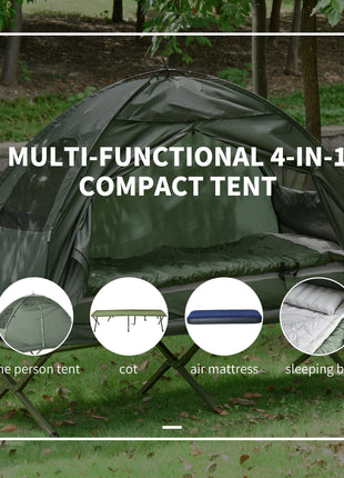 All-in-One Folding Camping Cots for Adults, Elevated Tent with Sleeping Bag, Thick Air Mattress Pad, Portable Single Sleeping Cot Camping Bed