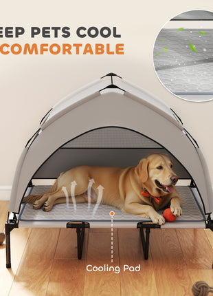 Elevated Dog Bed with Removable Canopy, Portable Outside Raised Pet Cot with Cooling Pad, Storage Bag, 42" x 30" x 37"