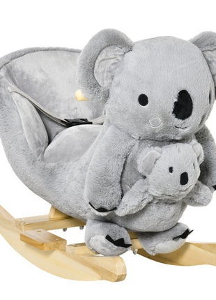 Kids Ride-On Rocking Horse, Koala-shaped Rocker with Realistic Sounds for Children 18-36 Months, Gray