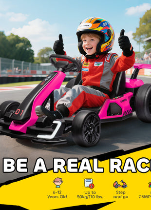 24V 7.5 MPH Electric Go Kart with Adjustable Seat, Slow Start, Pink