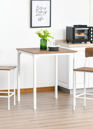 3 Piece Industrial Counter Height Dining Table Set, Bar Table & Chairs with Steel Legs & Footrests, White