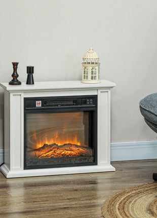 26" Freestanding Electric Fireplace with Mantel, 1400W Replaceable Fireplace Insert Heater with 3D Flame Effect, WHite