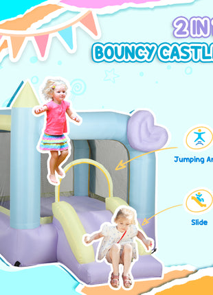 Inflatable Bounce House with Air Blower, Slide, Stakes, Repair Patches, Storage Bag, for Kids Ages 3-8, 98" x 65" x 79"
