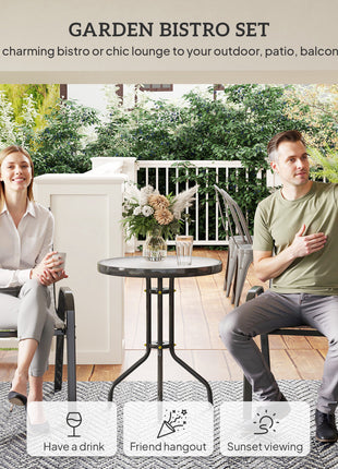 3 Pieces Bistro Set, Small Patio Furniture Set with Stackable Chairs and Glass Table for Backyard, Balcony, Gray