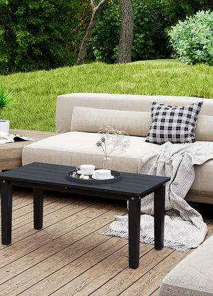 Rectangle Outdoor Coffee Table, HDPE All-Weather Outdoor Patio Table with Slatted Tabletop for Yard, Balcony, Black