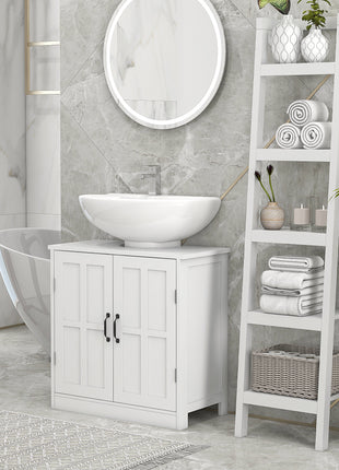 Pedestal Sink Storage Cabinet, Under Sink Cabinet with 2 Doors and Adjustable Shelf, Bathroom Vanity with U-Shape Cut-Out, White