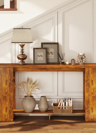 Farmhouse Console Table, 63" Narrow Entryway Table with Thickened Tabletop for Living Room, Hallway, Distressed Brown