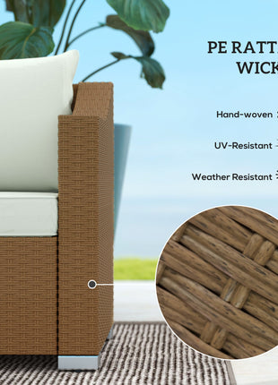 Rattan Wicker 3 Seater Patio Couch with Cushions, 2 Throw Pillows, Outdoor Furniture Rattan Sofa, Light Gray