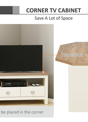 Entertainment Center TV Console Table, Corner TV Stand Up To 50" with Drawers and Open Storage Compartmen, White