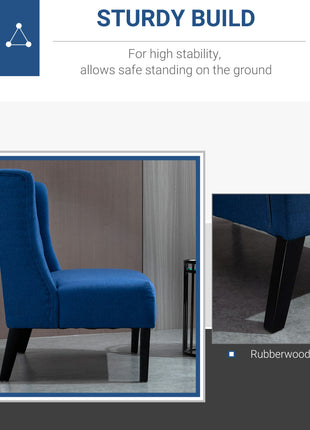 Armless Couch Wingback Double Sofa Linen Fabric Upholstery Button Tufted Loveseat Modern Living Room Settee, Blue